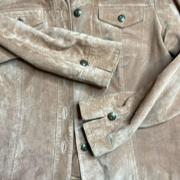 Y2K Vintage Tan Suede Jacket Button Front Large Live a Little - Picture 3 of 8